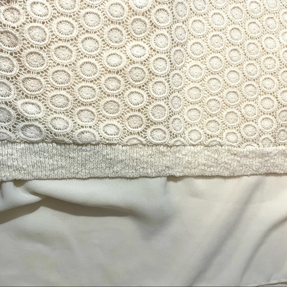 Lucky Brand Ivory Lace Chiffon Split Back Sweater Eyelet Medium - Picture 7 of 8